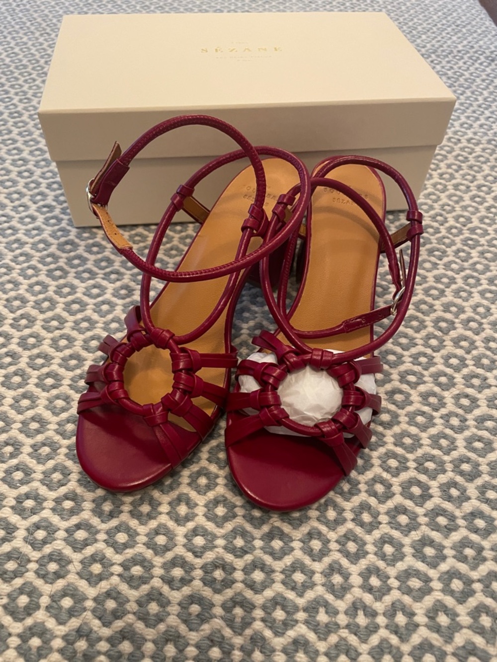 Sezane Burgundy Braided Ring Strappy Sandals